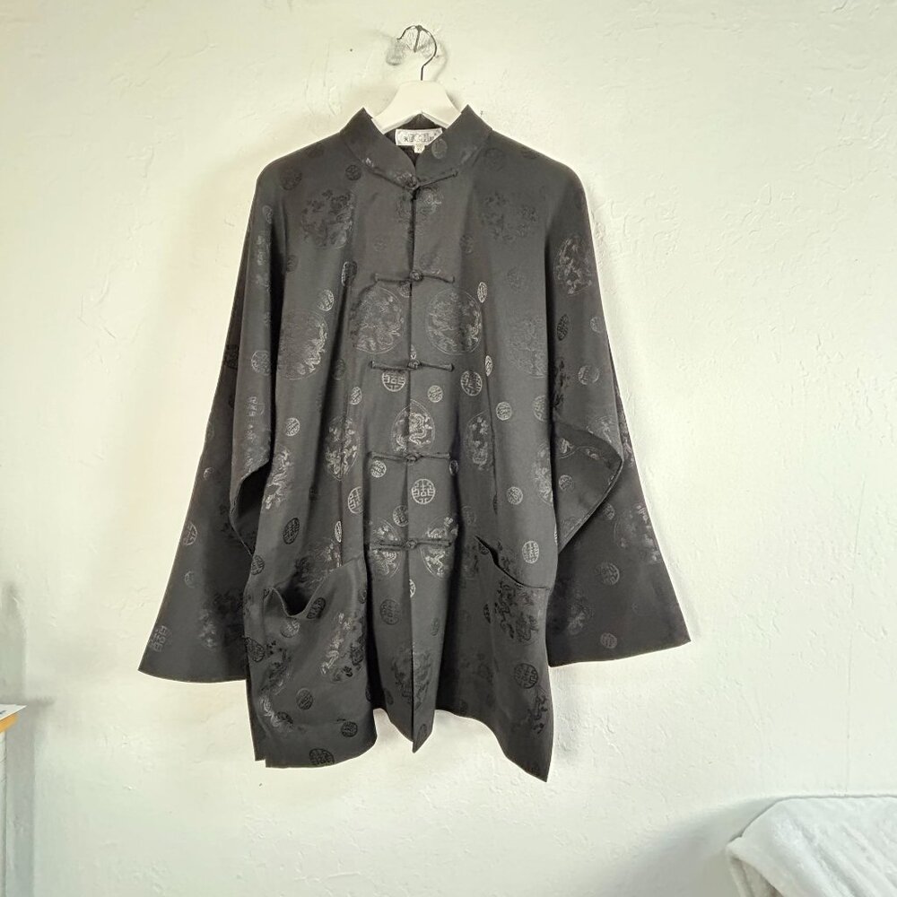 TCH Men’s Black Jacquard Chinese Dragon Winter Jacket Coat XL Mandarin Collar